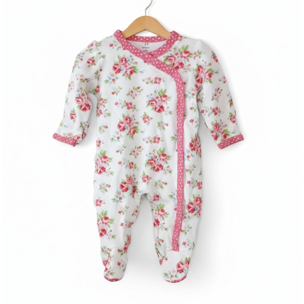 VTG Y2K Baby Romper Infant One Piece Newborn Pink‎ White Floral Mittens Carters